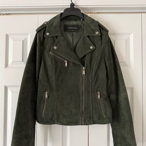 Wilsons Leather Dark Green Suede Moto Jacket